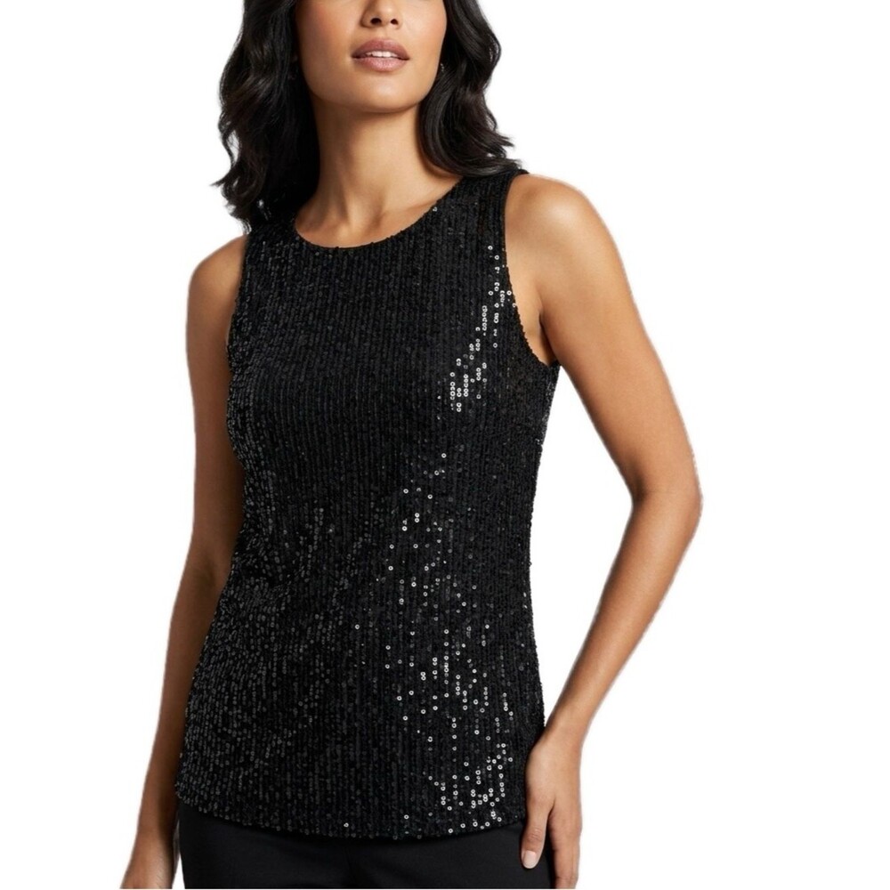 CeCe Black Sleeveless Sequined Top size Medium